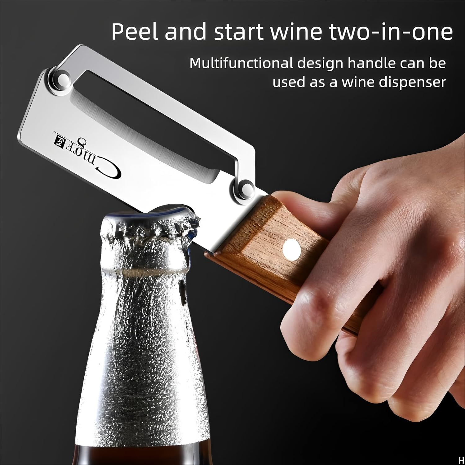 Premium Vegetable Peeler with Wooden Handle and Bottle Opener Stainless Steel Blade Kitchen Tool for Fruit Apple