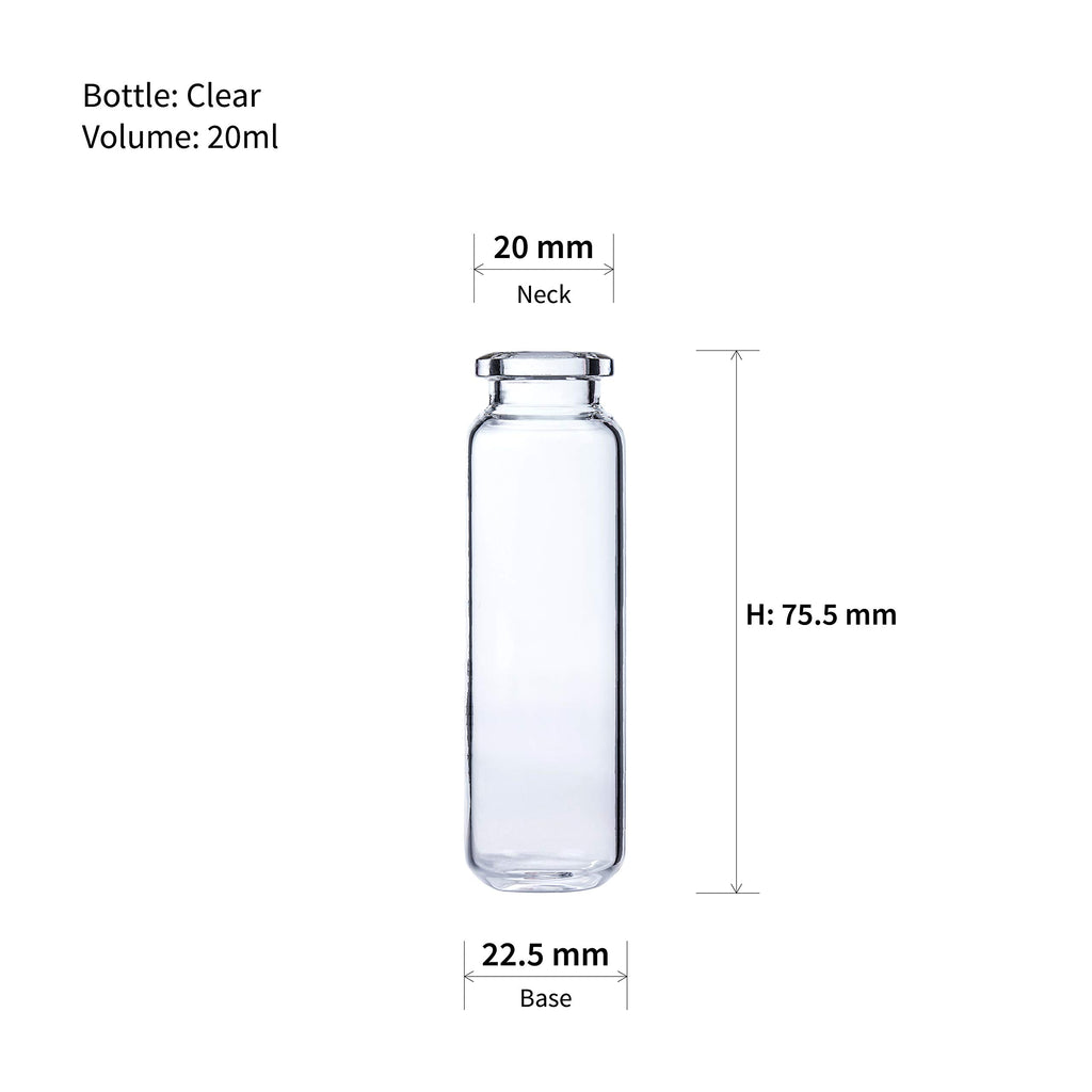 Scientific 20ml Headspace Sample Vial, Clear Glass, 20mm Crimp-top, Rounded Bottom (Pack of 100)