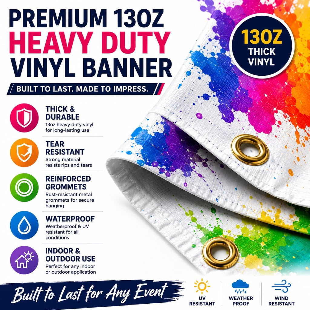 Custom Vinyl Banner Printing | 2' x 1' to 20' x 10' | Personalized Indoor & Outdoor Banner Signs | Upload Your Own