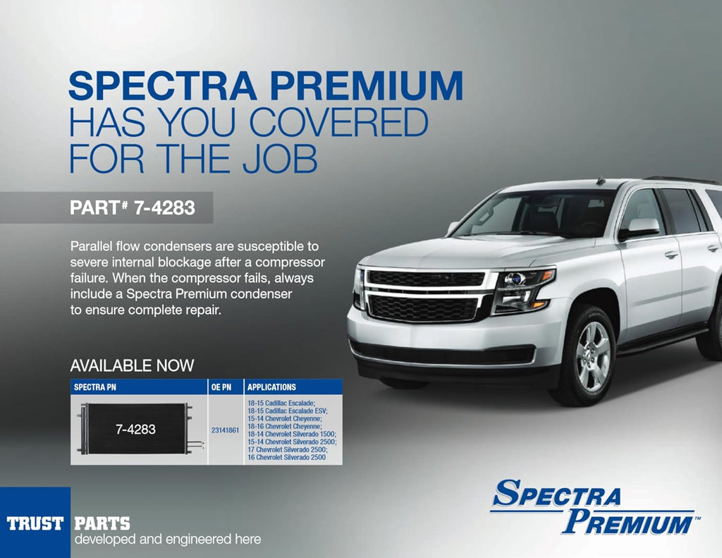 Spectra Premium 7-4283 Air Conditioning AC Condenser Compatible With Cadillac Escalade, Chevrolet Cheyenne, Silverado 1500, Silverado 2500, Suburban, Tahoe, GMC Sierra, Sierra 1500 and Yukon