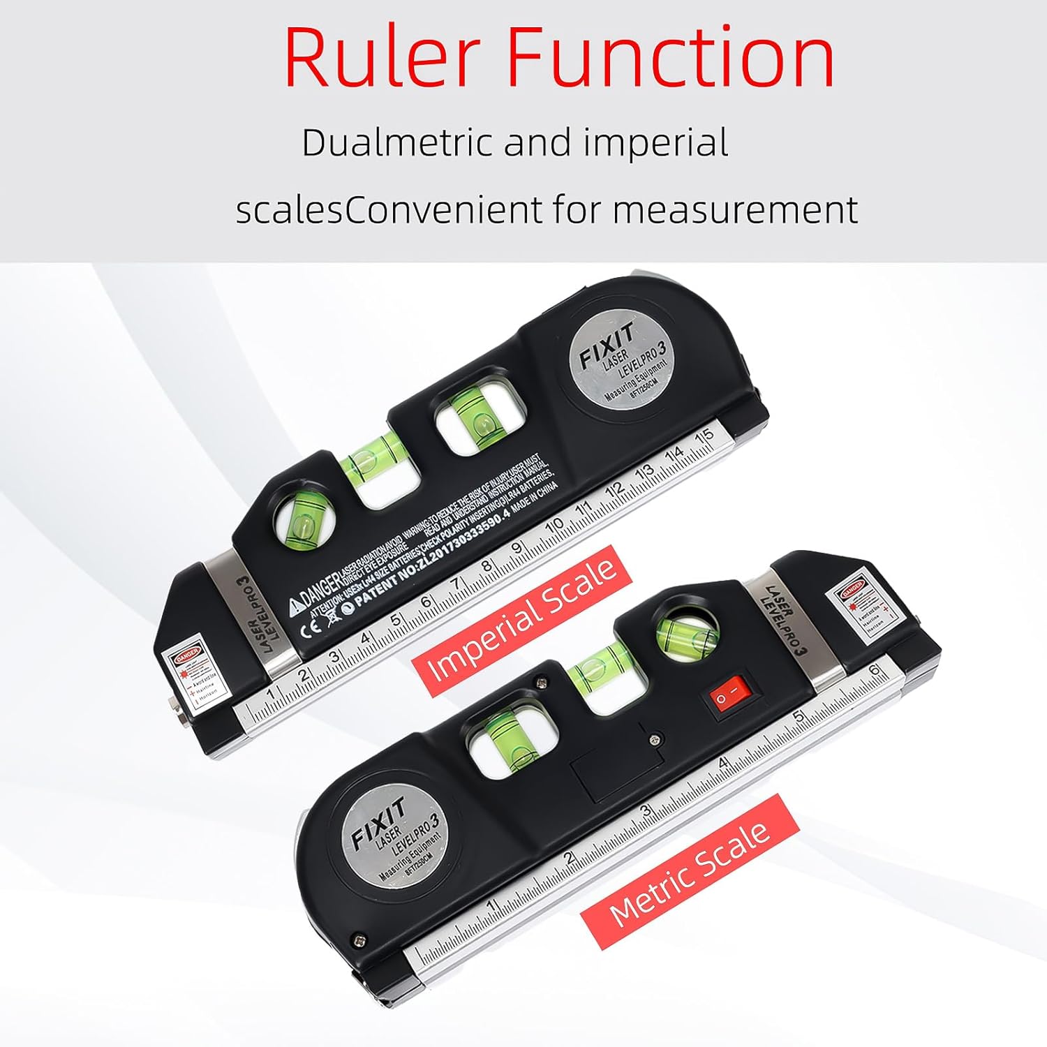 Laser Level Line Tool, Standard Cross Line Laser Leveler Beam Tool with Metric Rulers 8ft/2.5M, Multipurpose Laser
