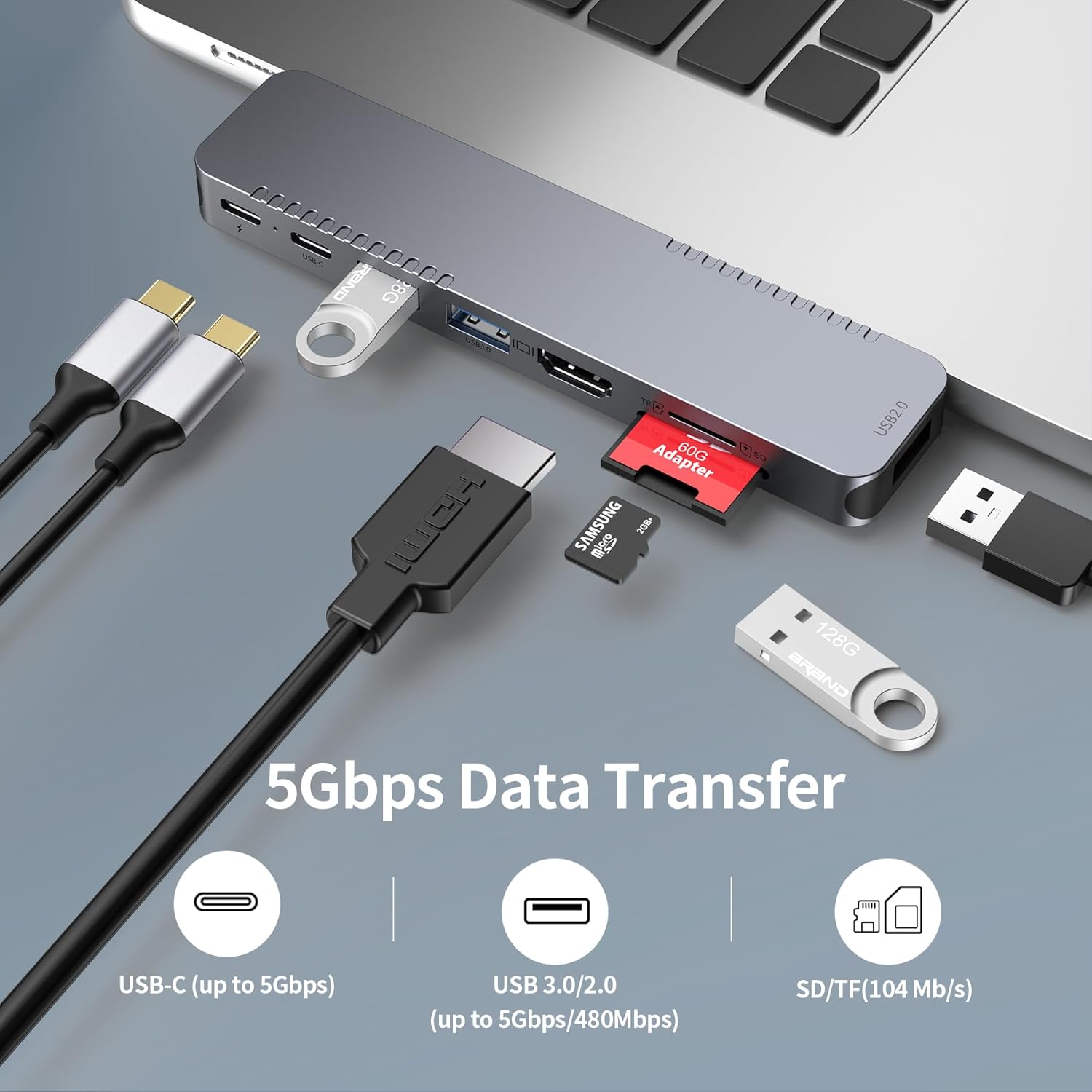USB C Hub Adapter for MacBook Pro Air Docking Station 8-in-2 for Mac Book Accessories Dongle 4K@60Hz HDMI