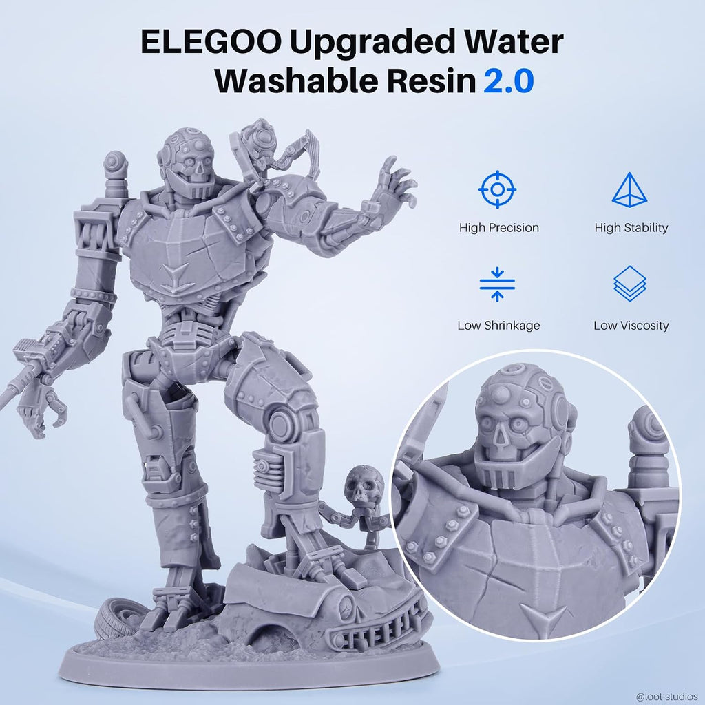 ELEGOO Upgraded Water Washable Resin 2.0, Grey 1000G | 3D Printer Resin Low Viscosity and High Precision, 405nm Rapid