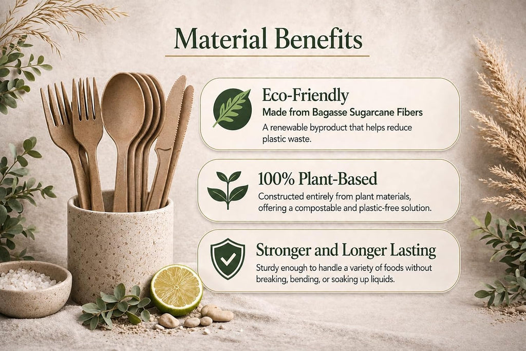 Sugarcane Disposable Cutlery Set, 240pc, Forks, Spoons, Knives