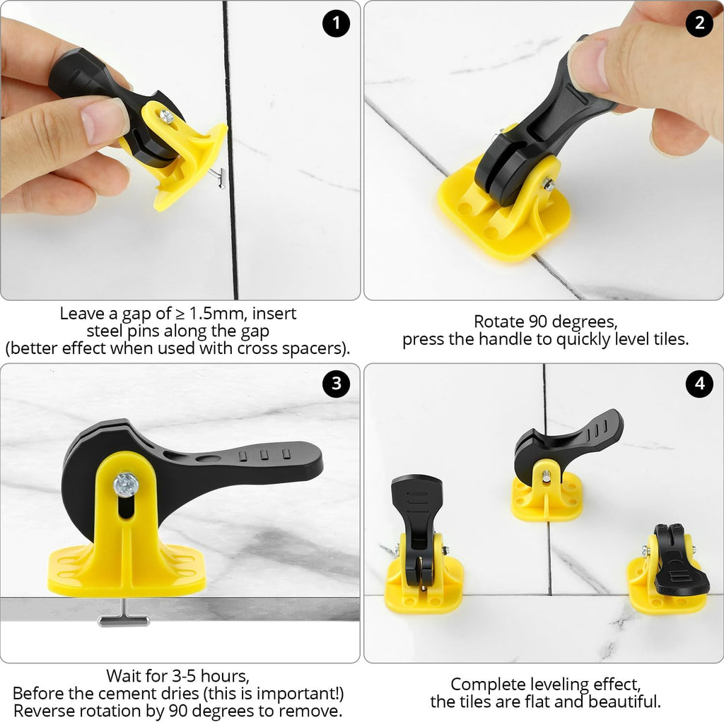Tile Leveling System Kit, 100 Pcs Reusable Levelers, Floor Leveling Compounds 1/8", Steel Pin Tlie Tools