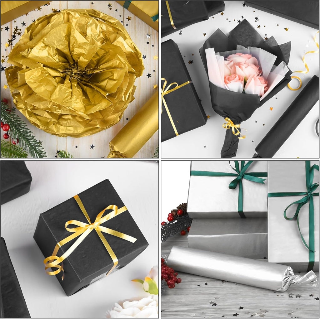 60 Sheets Gold Silver Black Tissue Paper Bulk for Gift Bags, 14 x 20