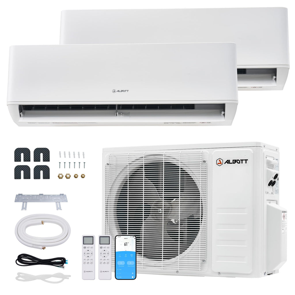 2 Zone Mini Split AC System and Heater, 12K+12K BTU, 25 SEER2
