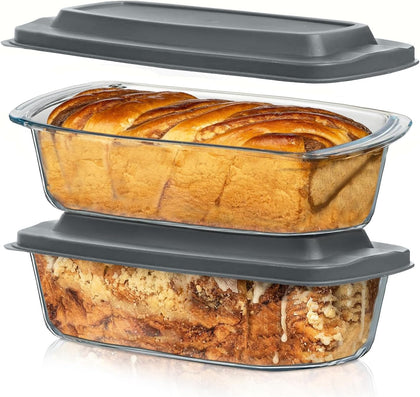 (2 Pack Large 7.6 Cups / 1800 Ml / 1.9 Qt Glass Loaf Pans with Lids