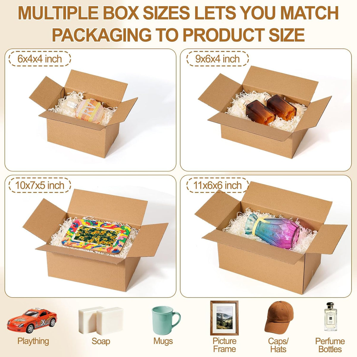 Assorted Sizes Shipping Boxes 36 Pack, Brown Corrugated Mailers