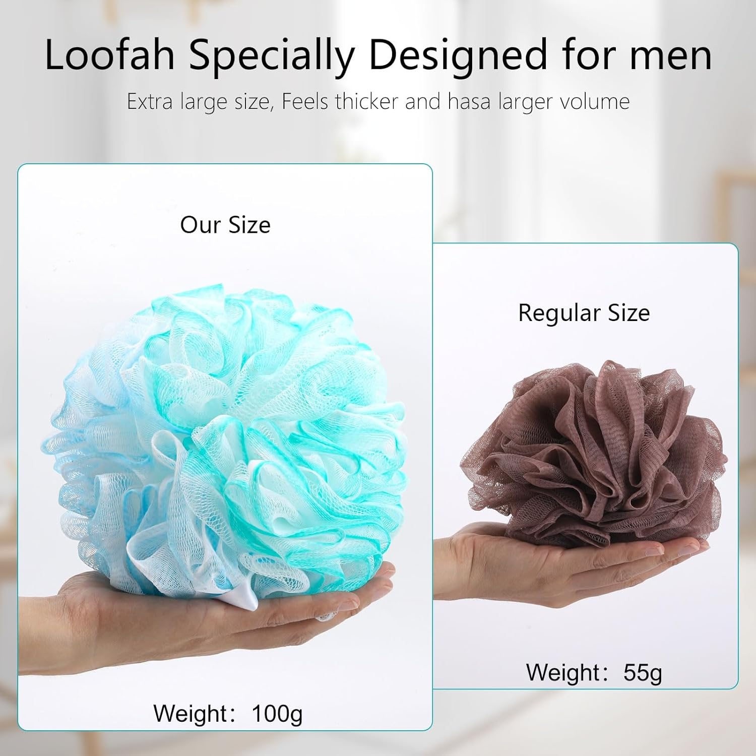 XXL Large Loofah Bath Sponge 100g/pc, 6Pcs Exfoliating Mesh Pouf Bath Scrunchies Shower Puffs for Men and Women