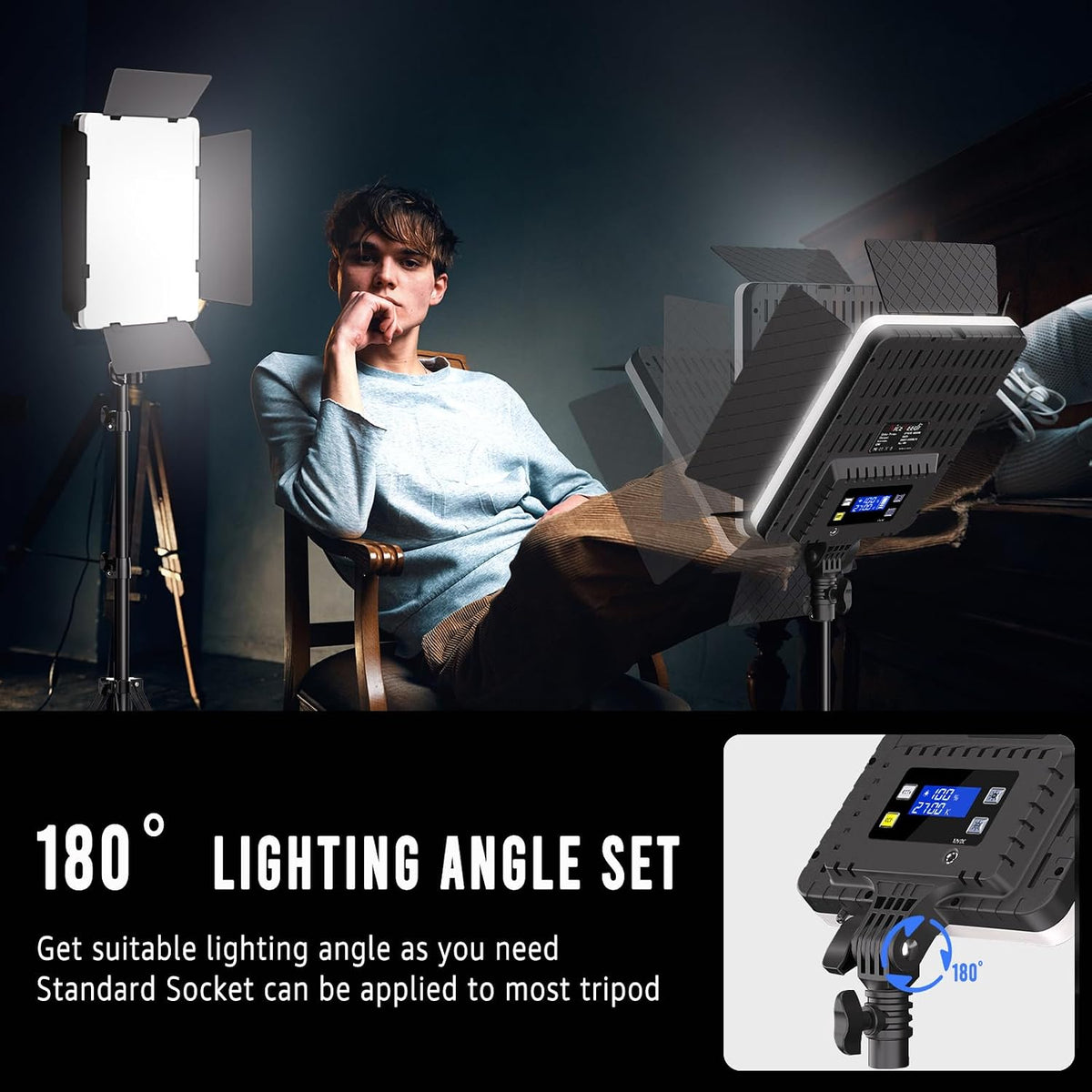 2-Pack Photography Lighting Kit, 36W Bi-Color Studio Lights 2700-6500K CRI 95+, Dimmable LED Video Light Kit with