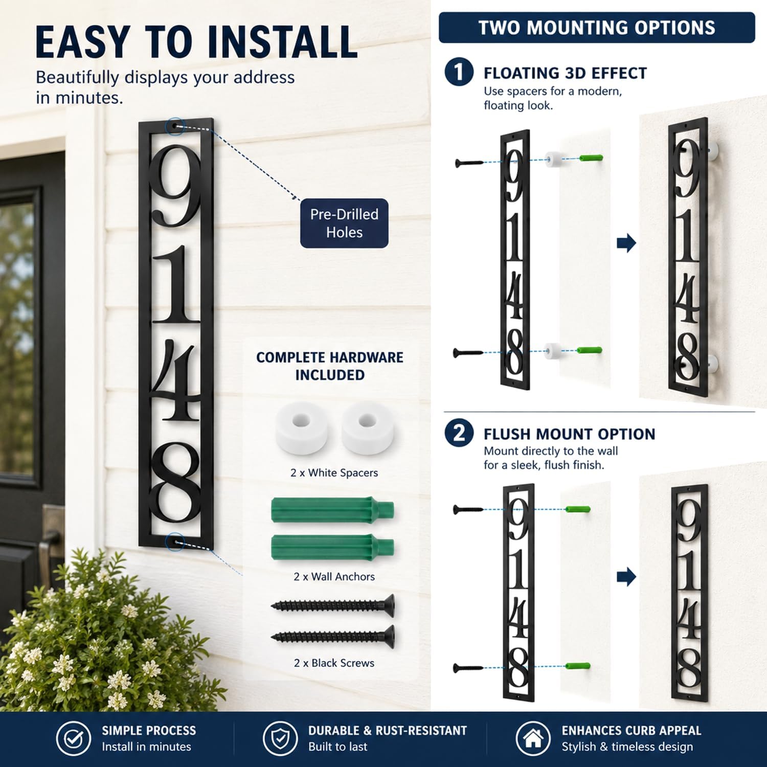 Custom Metal House Numbers for Outside Modern, Personalized Vertical Address Numbers for House, Large Address Plaques
