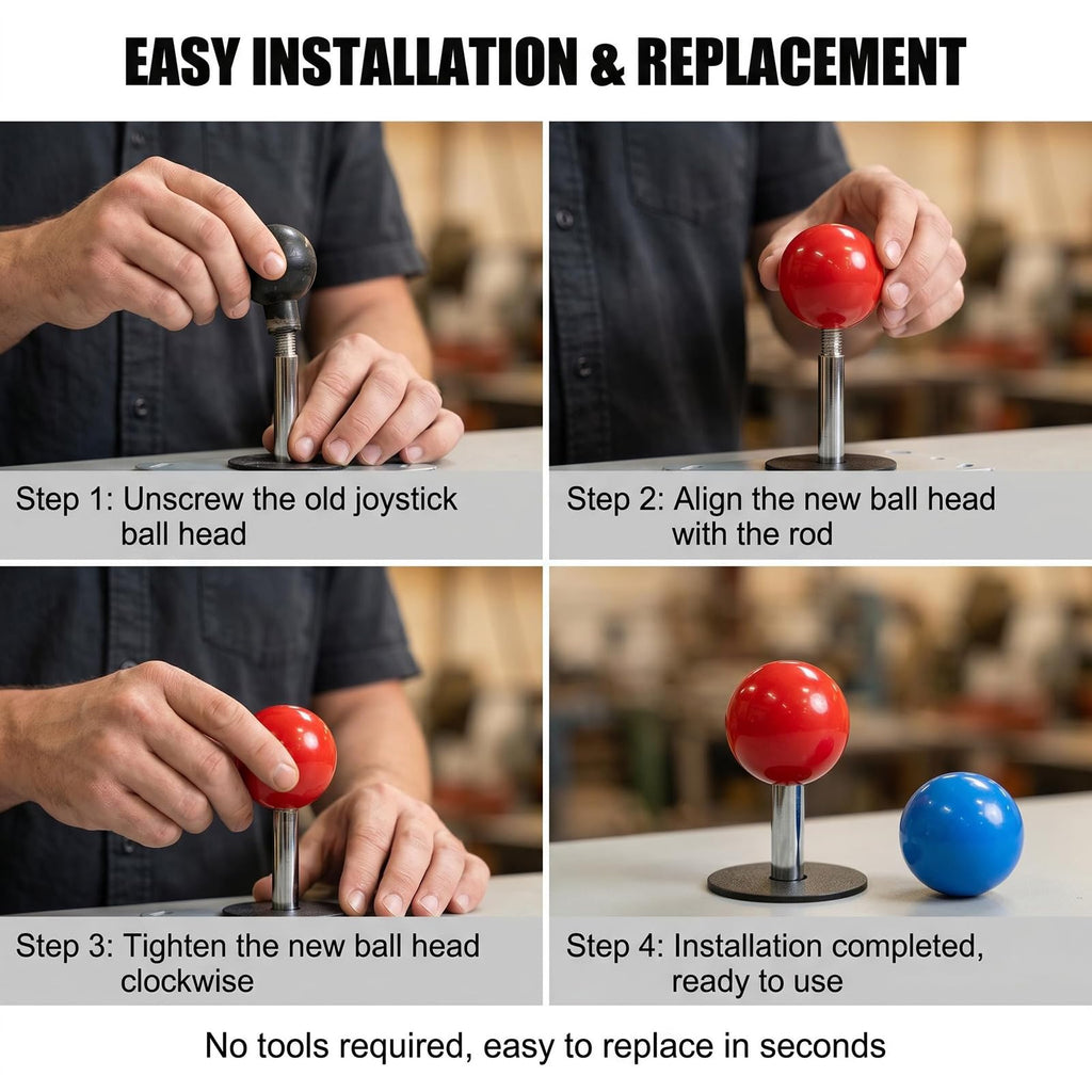 2Pcs 35mm Joystick Ball Top ABS Metal Threaded Knob Replacement Arcade Game Controller Sticks Handle Rocker Round