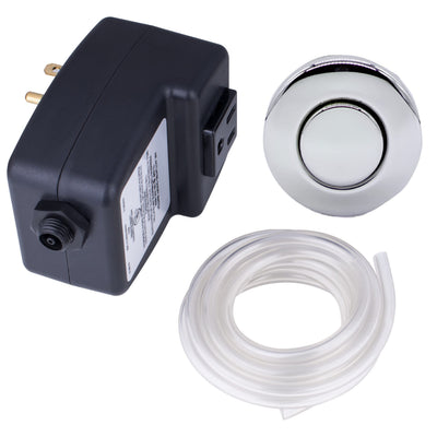 Mr. Scrappy 20-MSAS-65 Single Outlet Garbage Disposal Air Switch, Kitchen Sink Top On and Off Kit for Waste Disposers, Includes Button, Tubing, 120V Power Module, and Hardware, Chrome