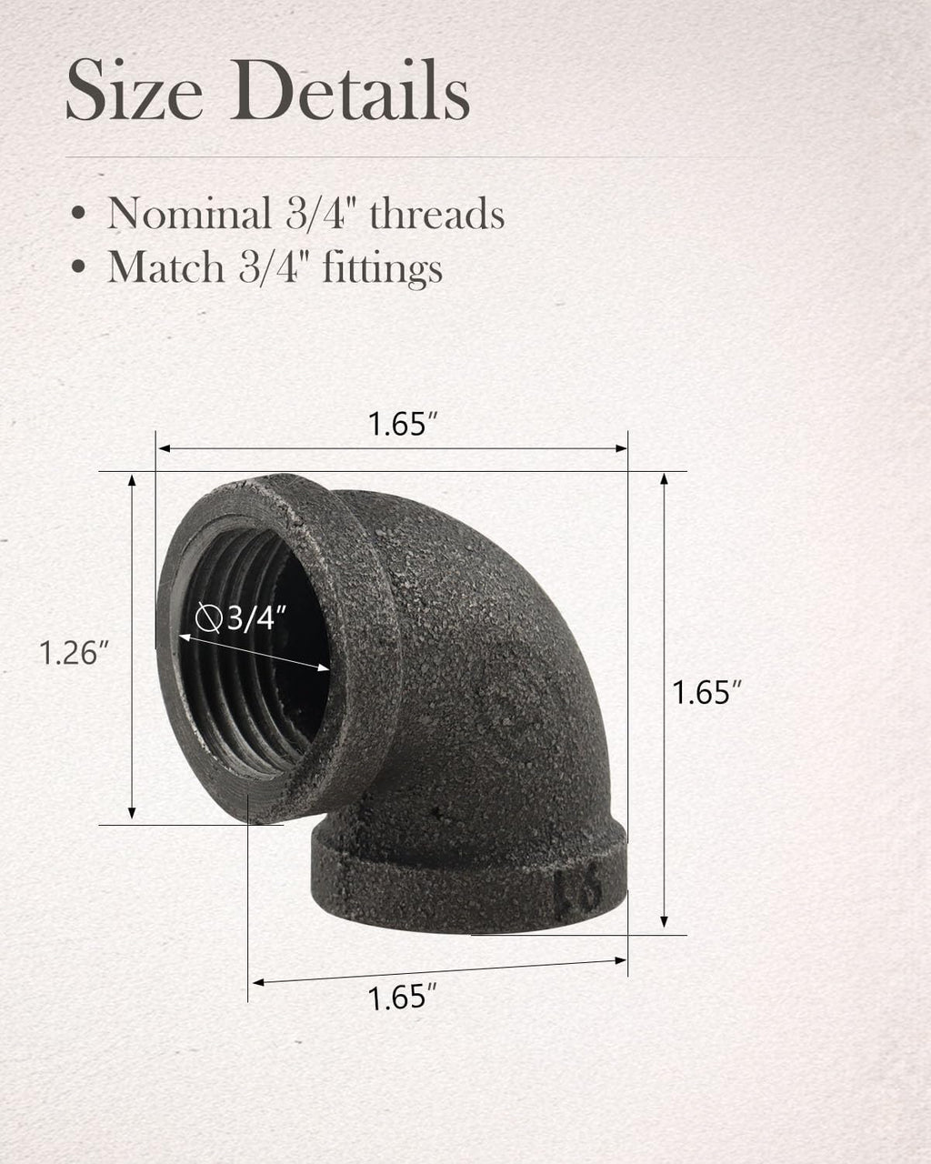 3/4 in Malleable Iron Pipe Elbows, 10 Pack Threaded Fittings