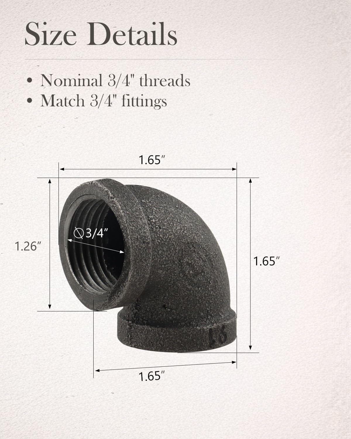 3/4 in Malleable Iron Pipe Elbows, 10 Pack Threaded Fittings