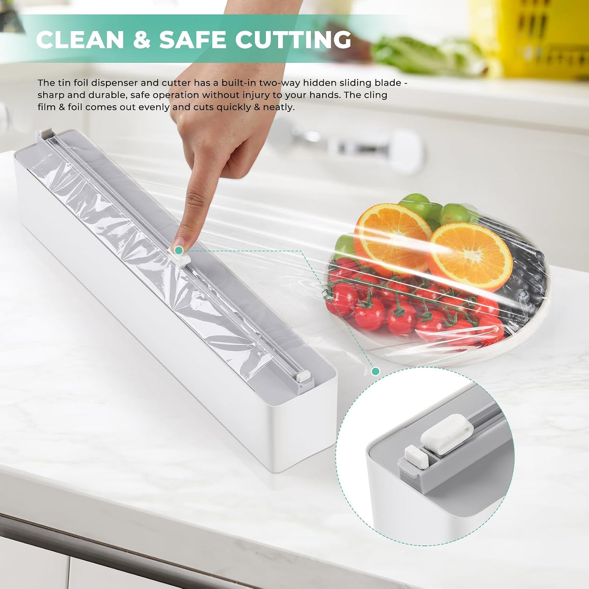 Magnetic Plastic Wrap Dispenser with Cutter - Quasziwa Upgrade Practical Refillable Cling Wrap Aluminum Tin Foil