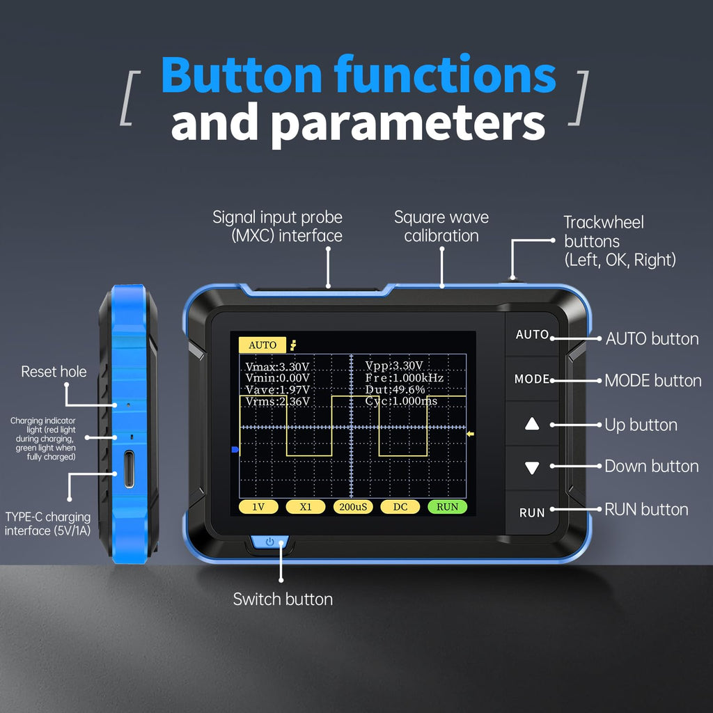 FNIRSI DSO152 Handheld Oscilloscope 200kHz Bandwidth, 2.5MS/s Sampling Rate