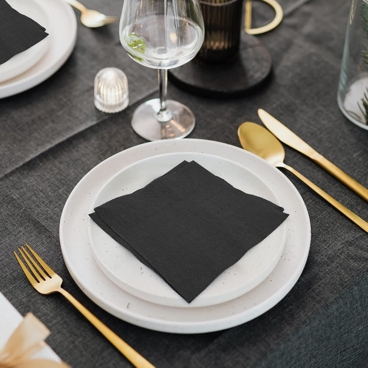 300 Count Black Beverage Napkins,Disposable Black Cocktail Paper Napkins
