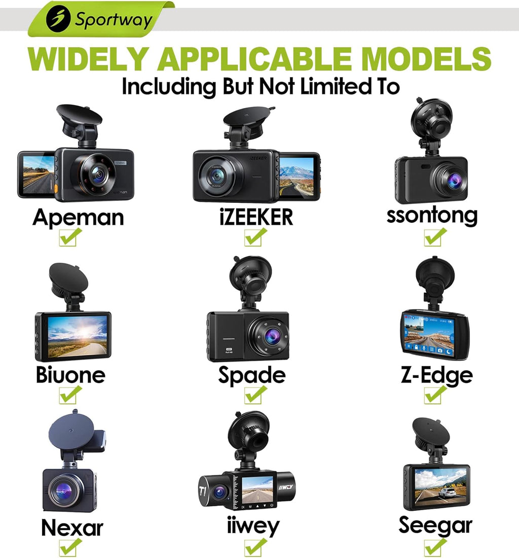 S504 Suction Cup Dash Cam Mount Holder (5th Gen) with 4pcs 360 Rotating Joints for Apeman Ssontong Biuone iZEEKER