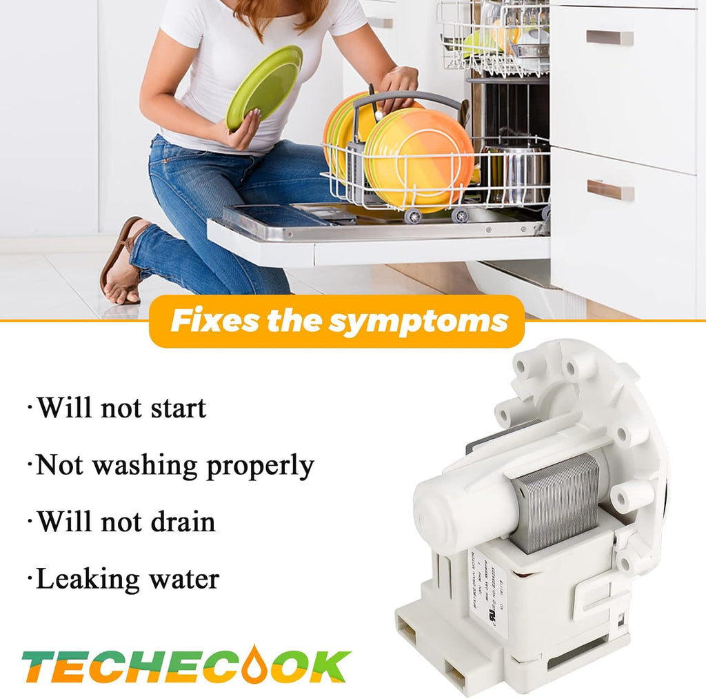A00126401 AP5690431 bpx1-90e Dishwasher Drain Pump by Techecook - Fit for Frigidaire Kenmore Dishwasher - Replacement Part 5304492415 bpx1-90e 154736201 PS8689824 AP5690431