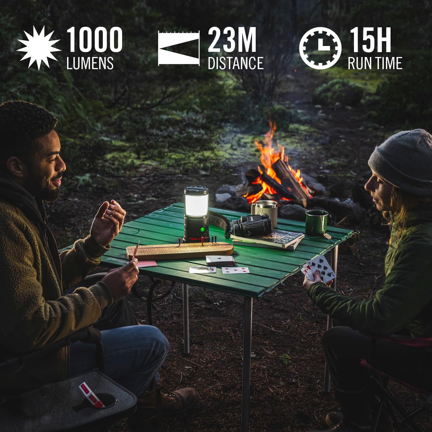 EAL30R 1000 Lumen Rechargeable Emergency Camping Lantern with Warm, Day, Red & Red Flashing Mode, Foldeable Handle