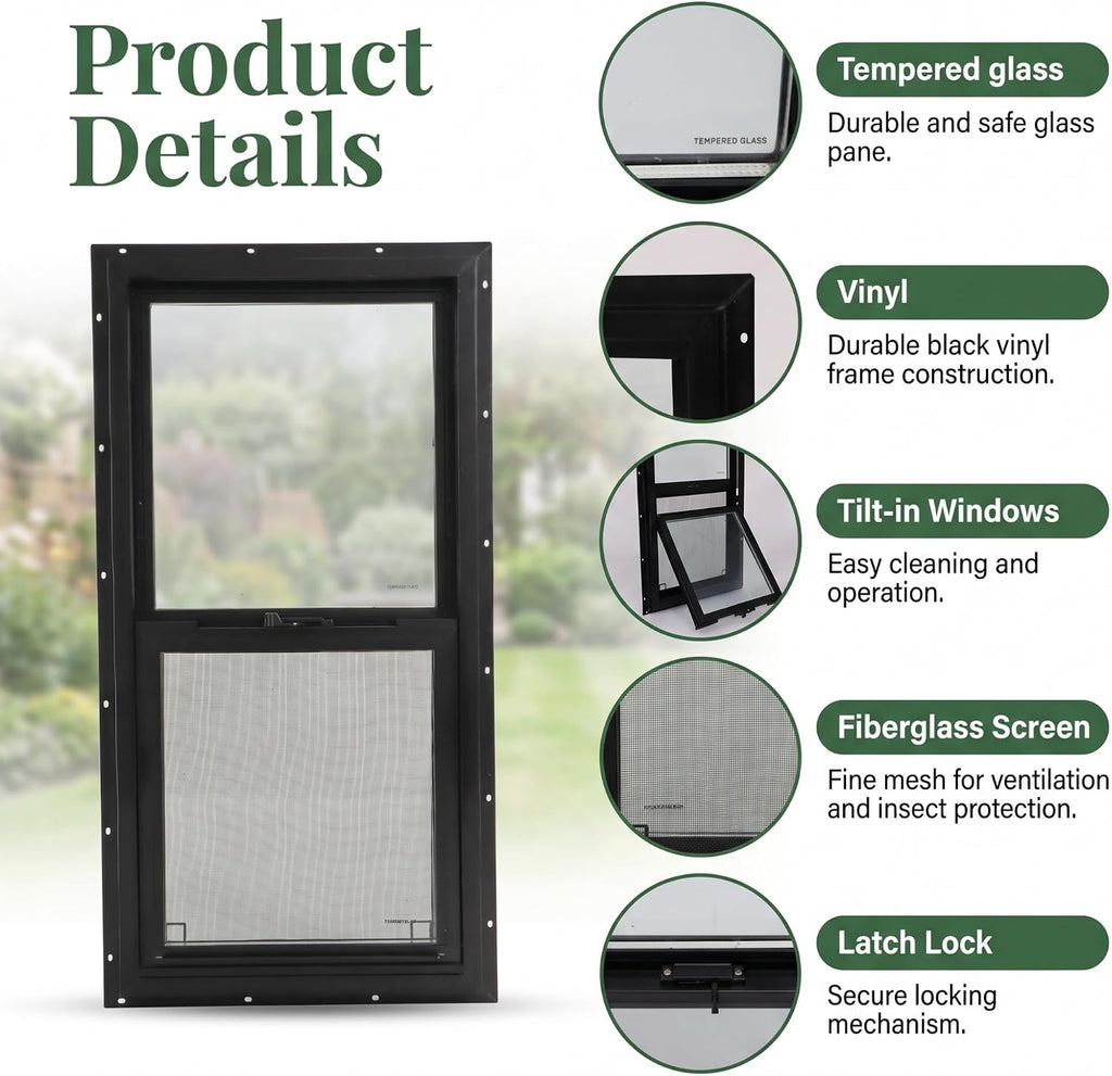 Vinyl Single Hung Sliding Window,Household Windows 24" x 36" NFRC-Certified