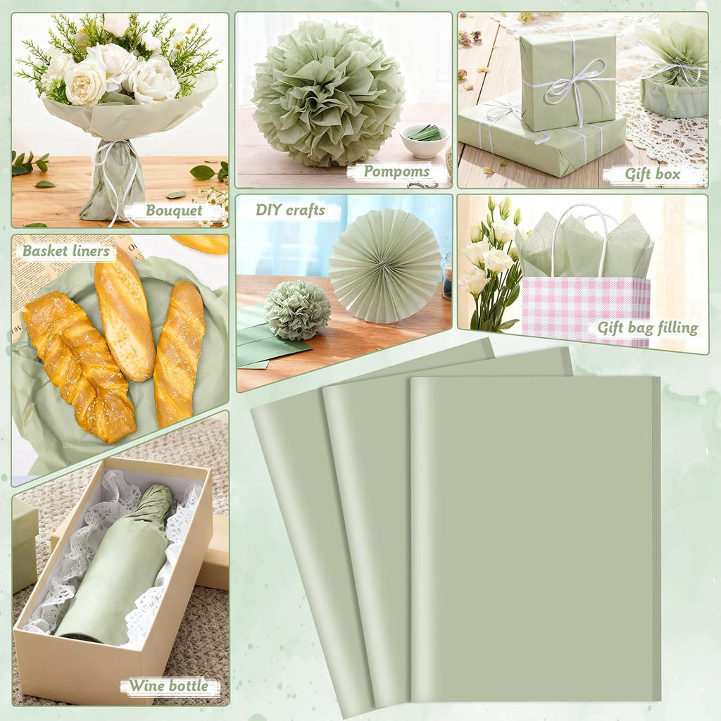 80 Sheets Sage Green Tissue Paper, 20 X 14 Inches