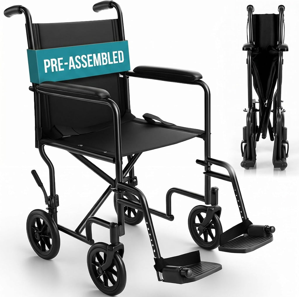 Vive Lightweight Transport Wheelchair for Seniors - Portable, Folding, 19''