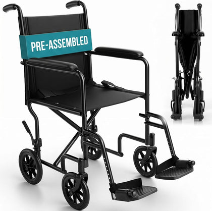 Vive Lightweight Transport Wheelchair for Seniors - Portable, Folding, 19''