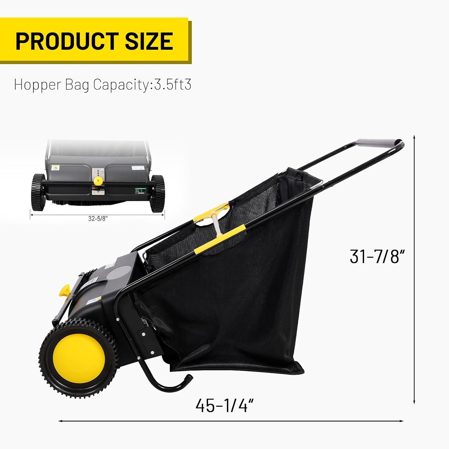 21 Inch Push Lawn Sweeper, Hand Powered Leaf & Grass Sweeper with 7 Cu Ft Hopper, 4 High-Speed Brushes, Height