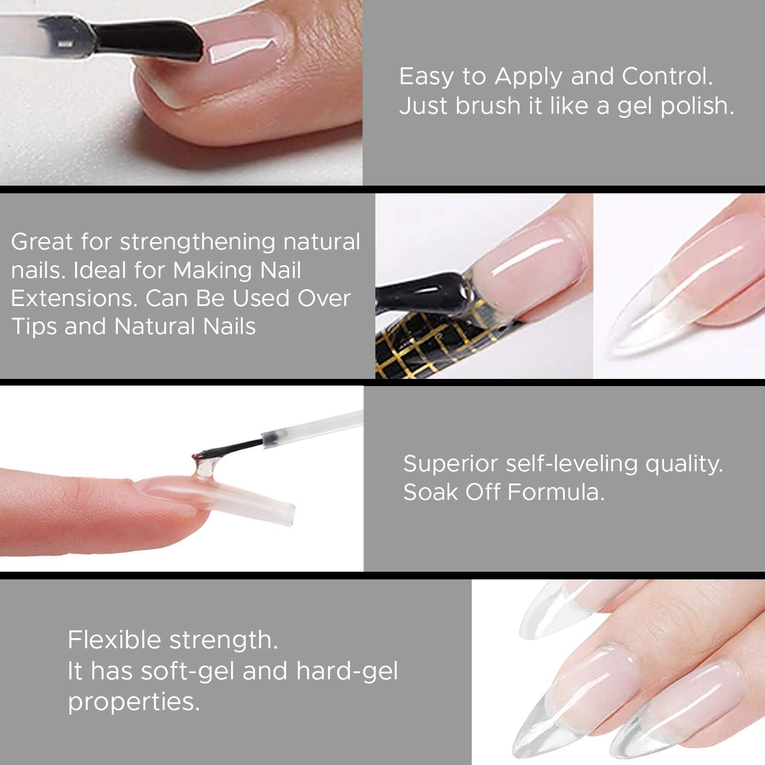 Soak Off LED/UV Strong Builder Gel Crystal Clear for Sculpting Nail Extension, Strengthening Natural Nails and Repair
