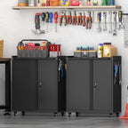 Garage Storage Cabinet with Wheels, Black Storage Cabinet with Adjustable Shelves, Rolling Cabinet with Dual-Side