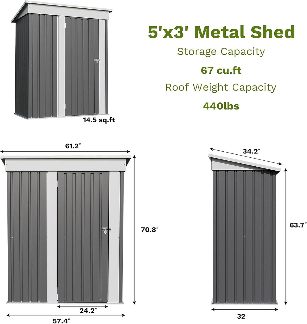 5x3 FT Outdoor Storage Shed, Garden Tool Shed | with Sloping Roof and Lockable Door, Metal Shed for Backyard Garden