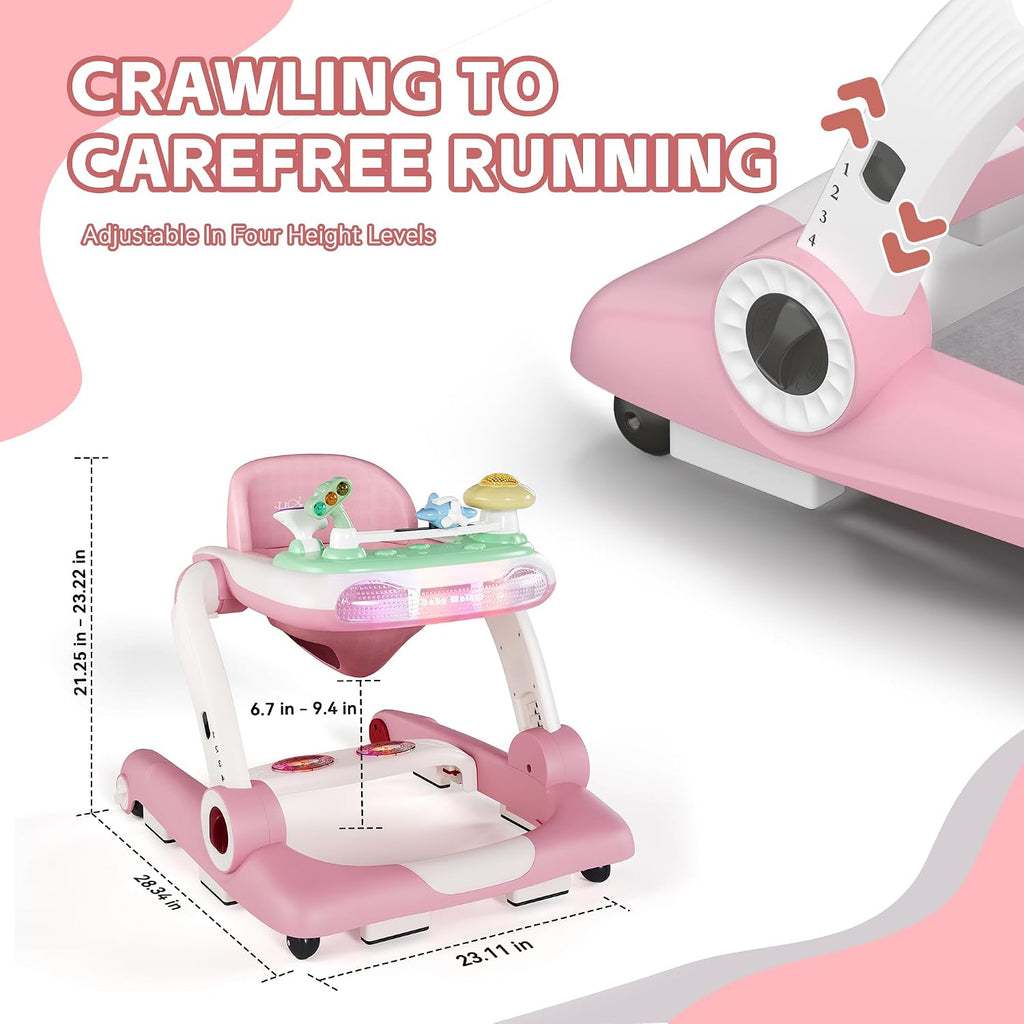 Baby Walker with Wheels, 5 in 1 Walker for Baby Boy Girl 6-12 Months with Bouncer, Music and Lights Baby Jumper