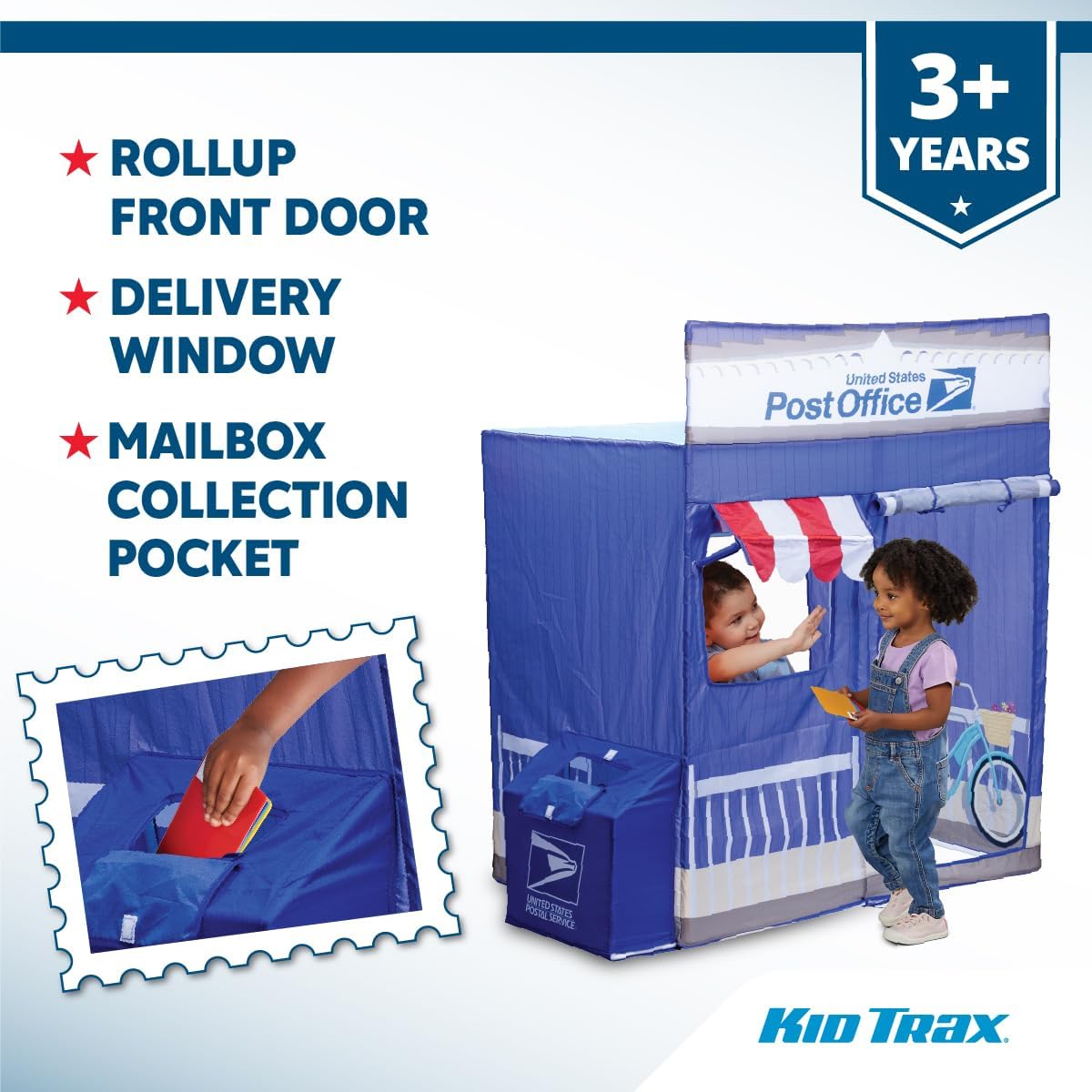 USPS Post Office Cape Cod Pretend Pop Up Play Tent - Kids Toys, Indoor Kid Tents, Outdoor Play Toys, Large Front and