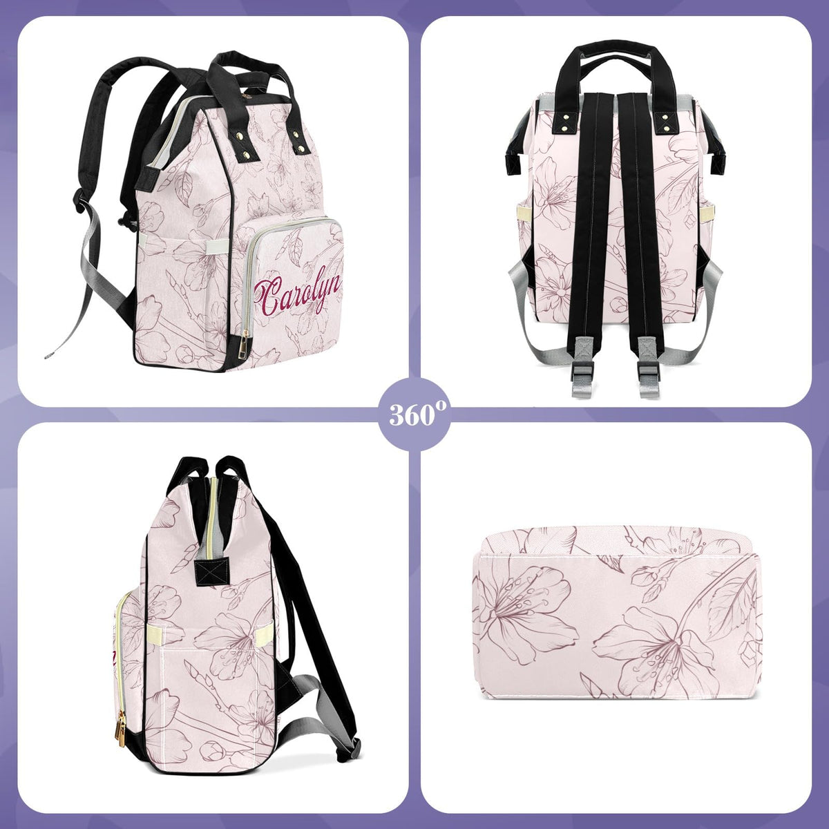 Custom Diaper Bag with Name Personalized Mommy Backpack
