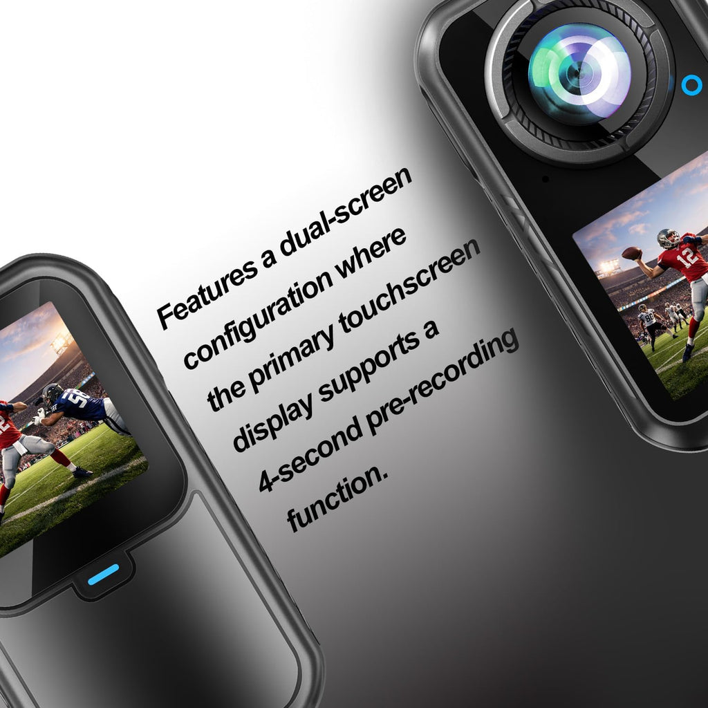 4K Mini Action Camera, EIS Stabilization, 130° Wide Angle, Dual Touchscreen, Pre-Record, Waterproof for Vlogging