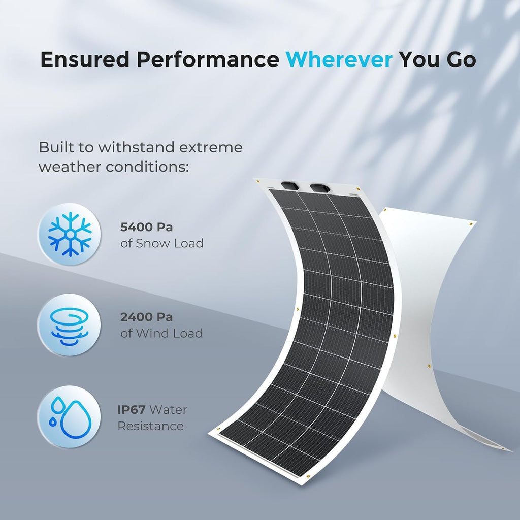 Flexible Solar Panel 100 Watt, 240° Ultra Flex Bendable | 100W Flexible Solar Panel for for Marine RV Cabin Van Car