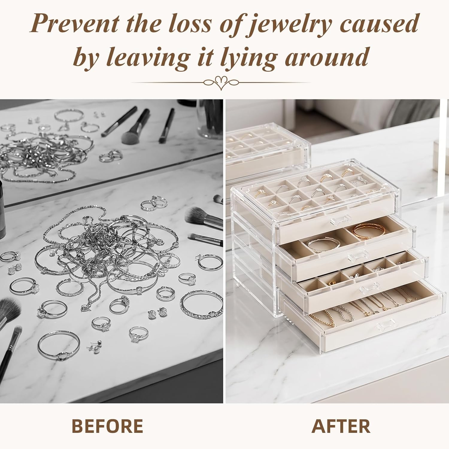 Clear Jewelry Box with 4 Drawers,Acrylic Jewelry Organizers and Storage with Velvet Trays,Earring Holder Organizer
