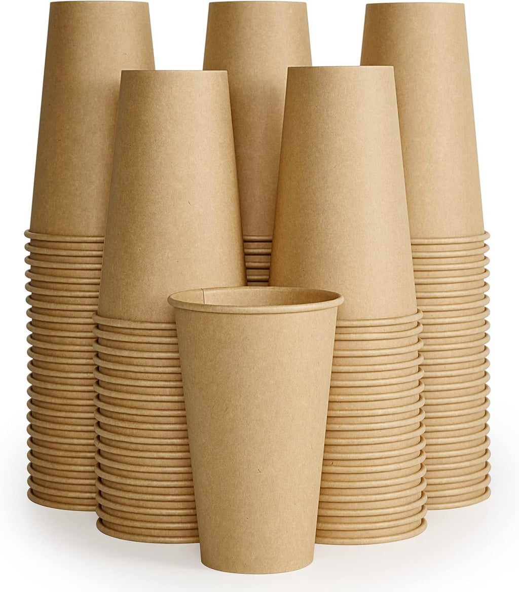 100 Pack 16 oz Kraft Paper Coffee Cups, Disposable Coffee Cups