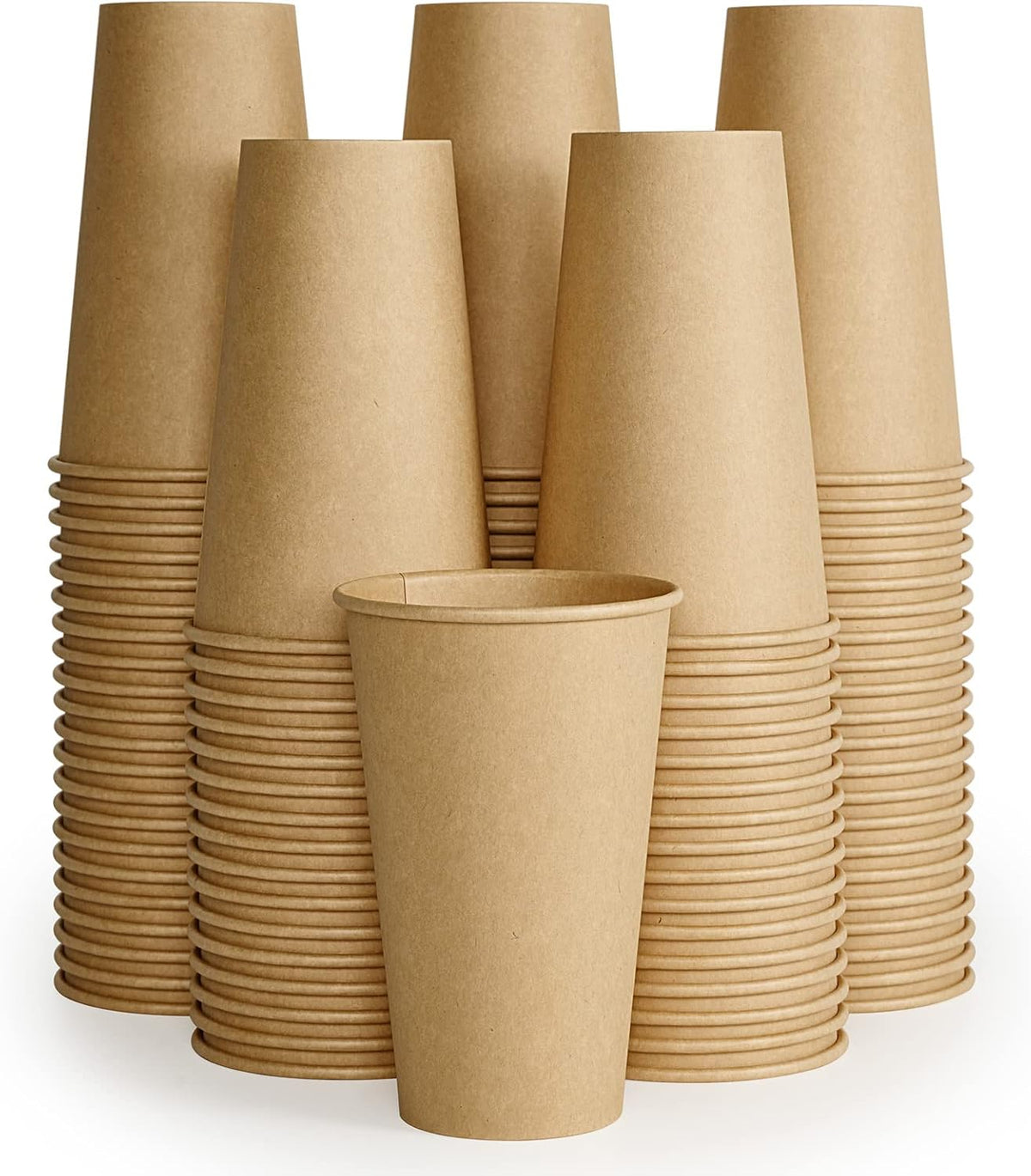 100 Pack 16 oz Kraft Paper Coffee Cups, Disposable Coffee Cups