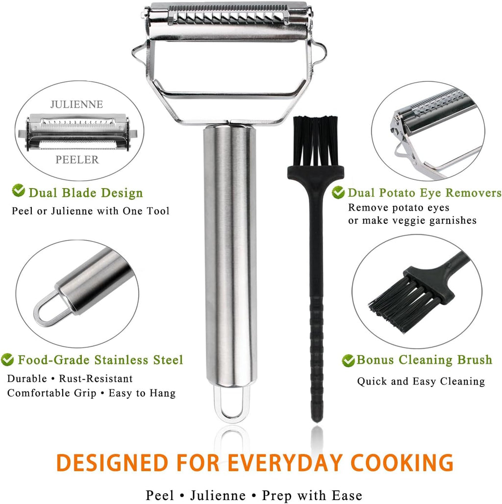Potato Apple Vegetable Peeler Julienne Peeler for Kitchen - 3 in 1 Y Peeler for Fruit Veggie Carrot Cucumber