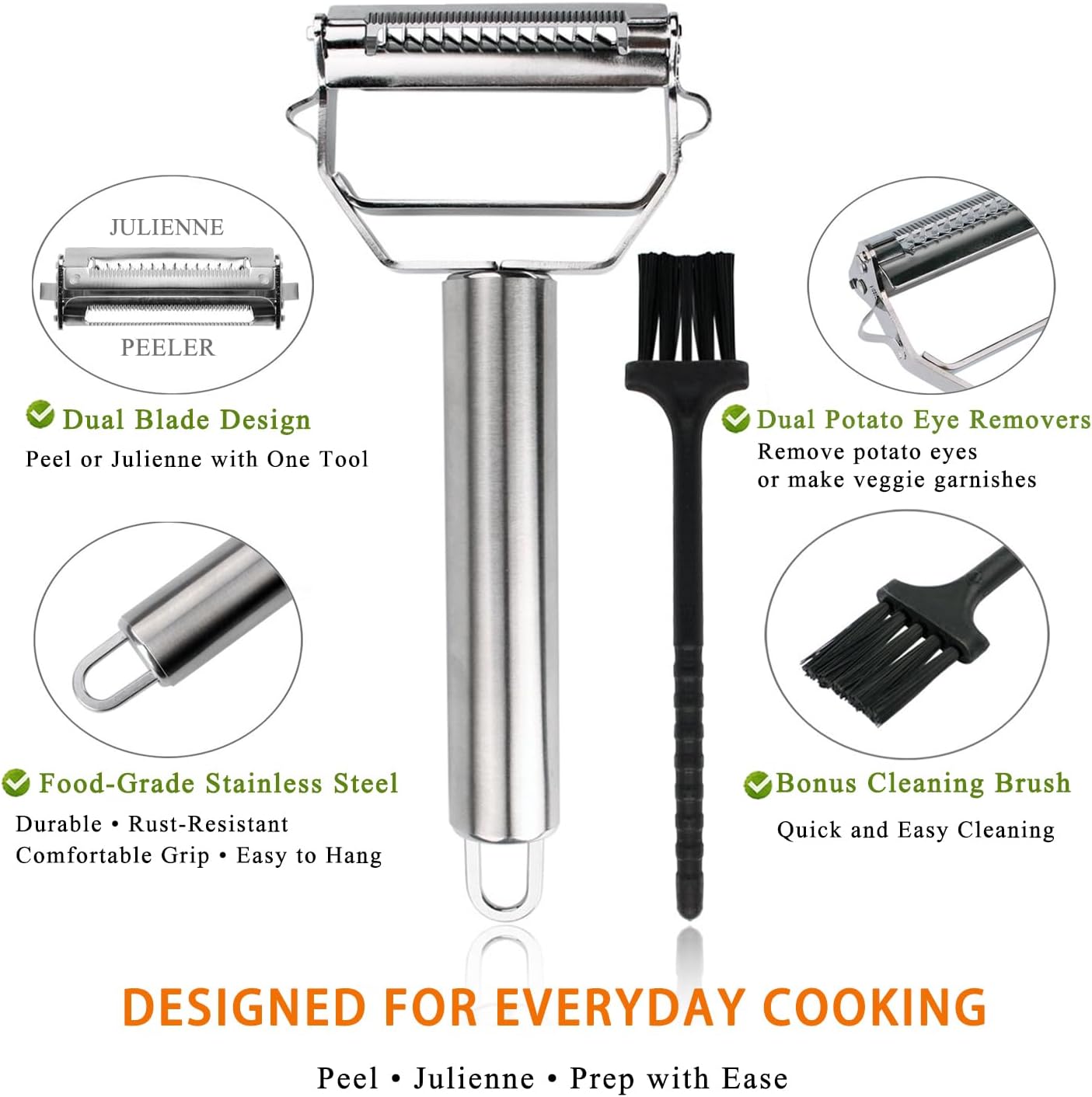 Potato Apple Vegetable Peeler Julienne Peeler for Kitchen - 3 in 1 Y Peeler for Fruit Veggie Carrot Cucumber