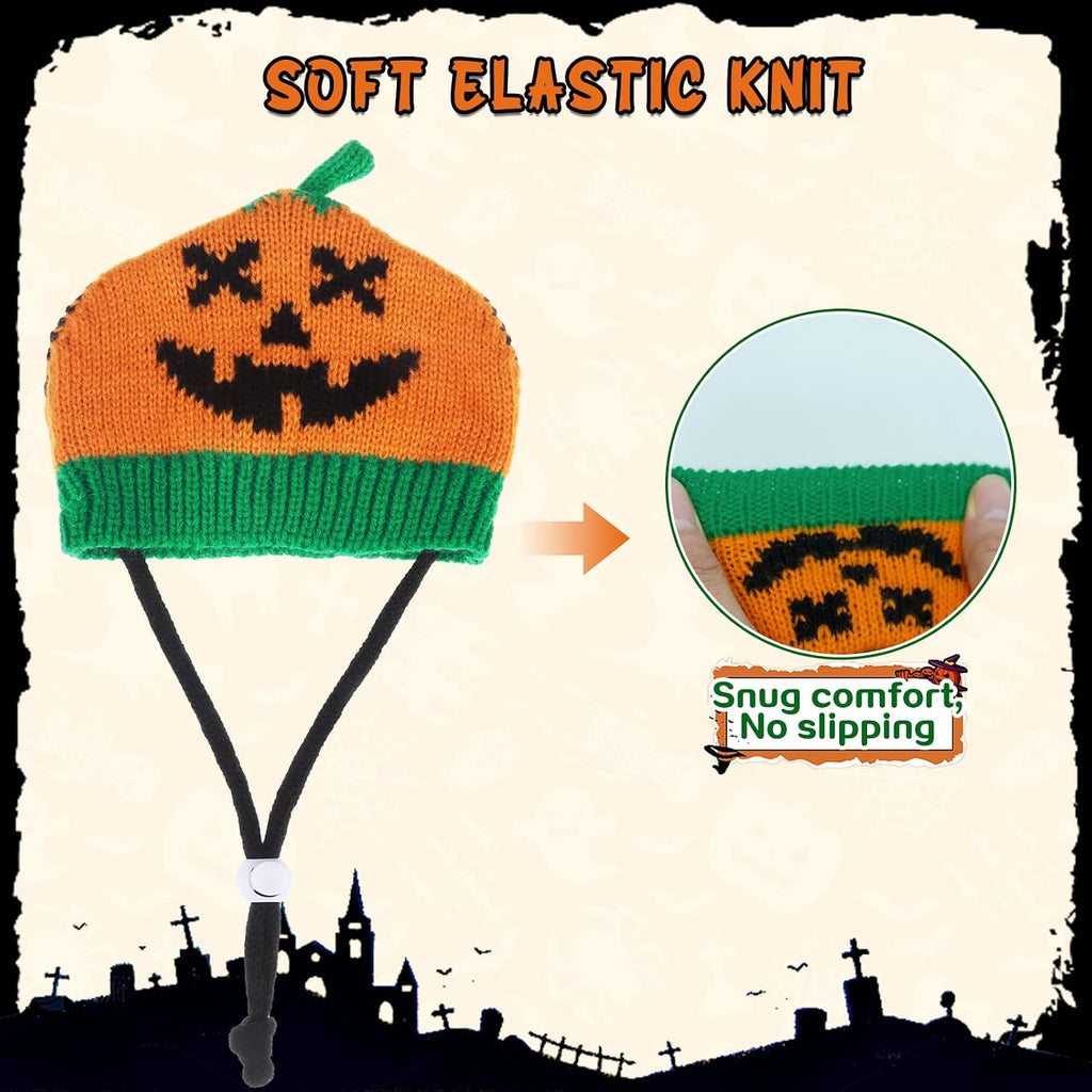 Halloween Dog Costumes Hat Scarf Set Knit, 2 Pcs Pet Halloween Pumpkin Costume Outfit Funny Holiday Cosplay