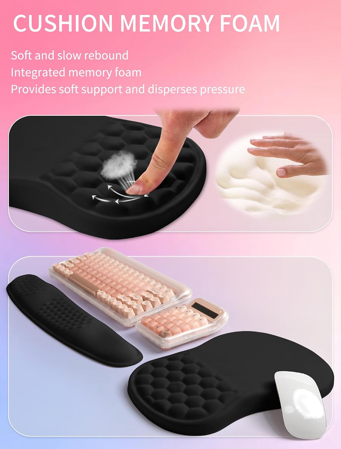 2in1 Combination, Wave Keyboard Wrist Rest and Ergonomic Curvature Mouse Pad Wrist Support for Relieve Wrist Pain
