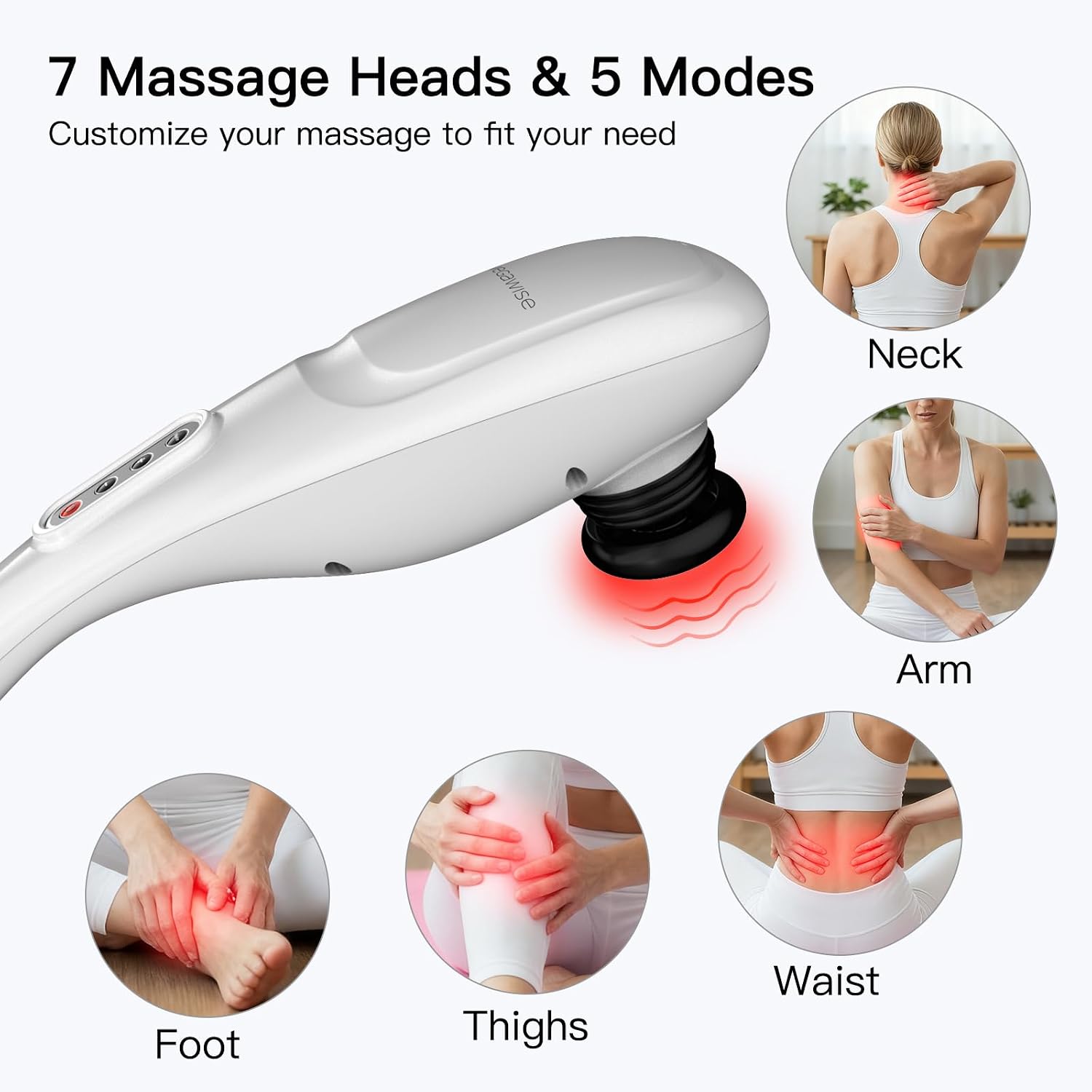 Cordless Back Massager for Shoulders, Waist, Legs, Rechargeable 3200mAh Battery, 5 Speed and 5 +2 Massage Nodes 5