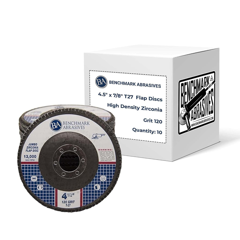 Benchmark Abrasives 4.5" x 7/8" Zirconia Type 27 Flap Discs, 120 Grit