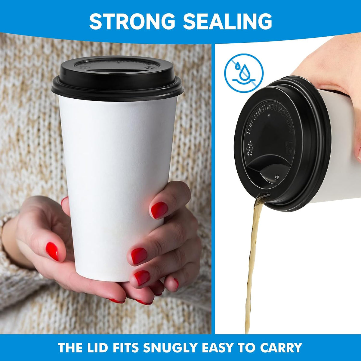 Disposable Paper Coffee Cups with Lids 16 oz 100 Pack