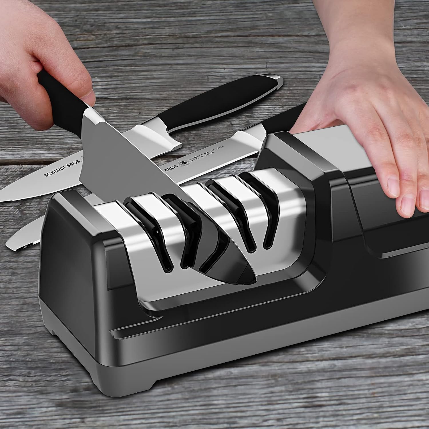 Knife Sharpener, Professional 2-Stages Eleltric Knife Sharpeners with Diamond Abrasives for 20-Degree Straight Edge